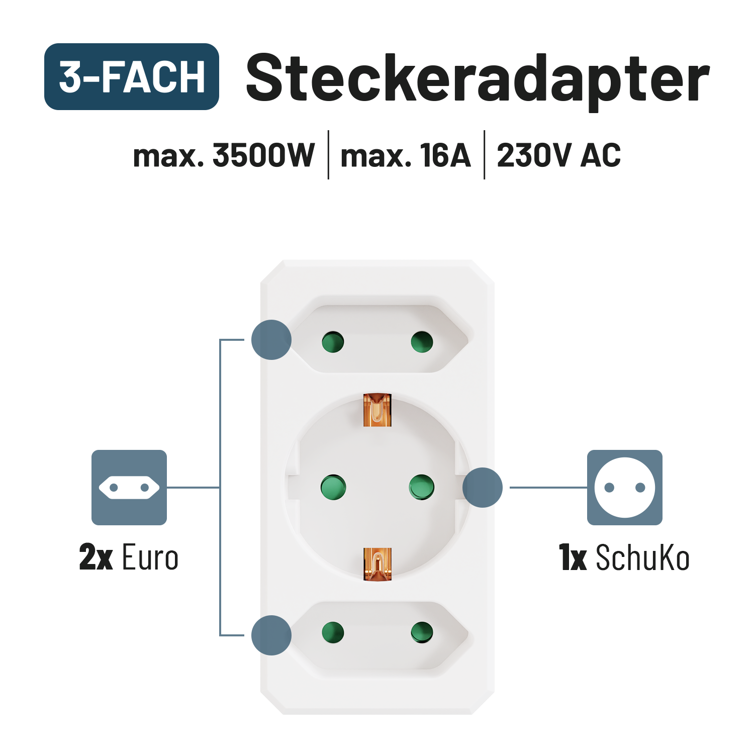 3fach Steckdosenadapter mit Schuko