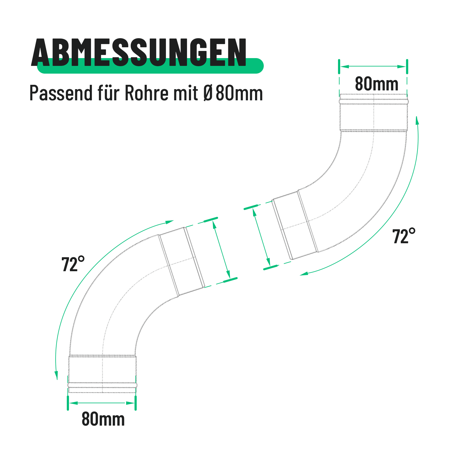 Fallrohrbogen verzinkt 72° Neigung & 80 mm Durchmesser