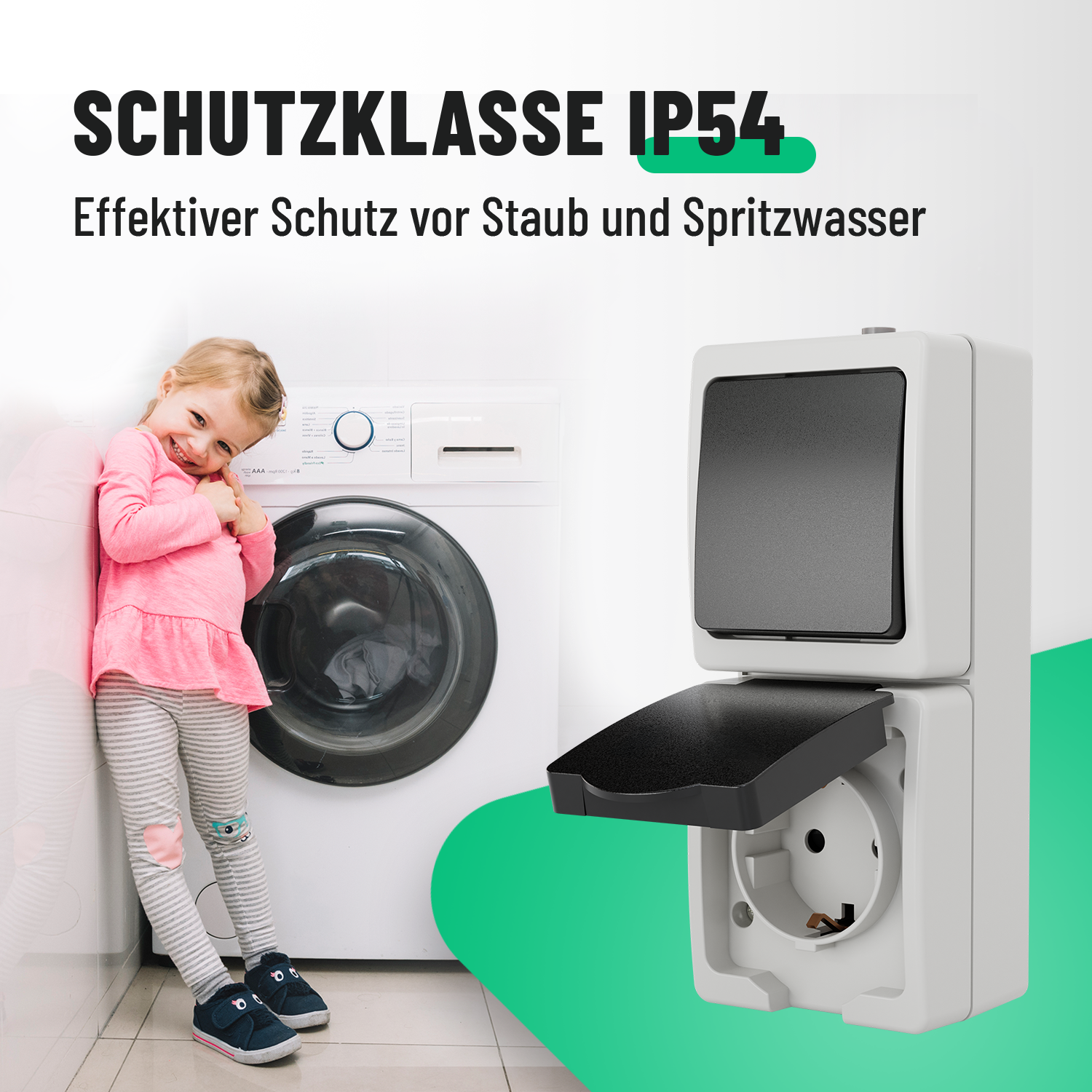 Aufputz Wechselschalter + Schuko Steckdose vertikal