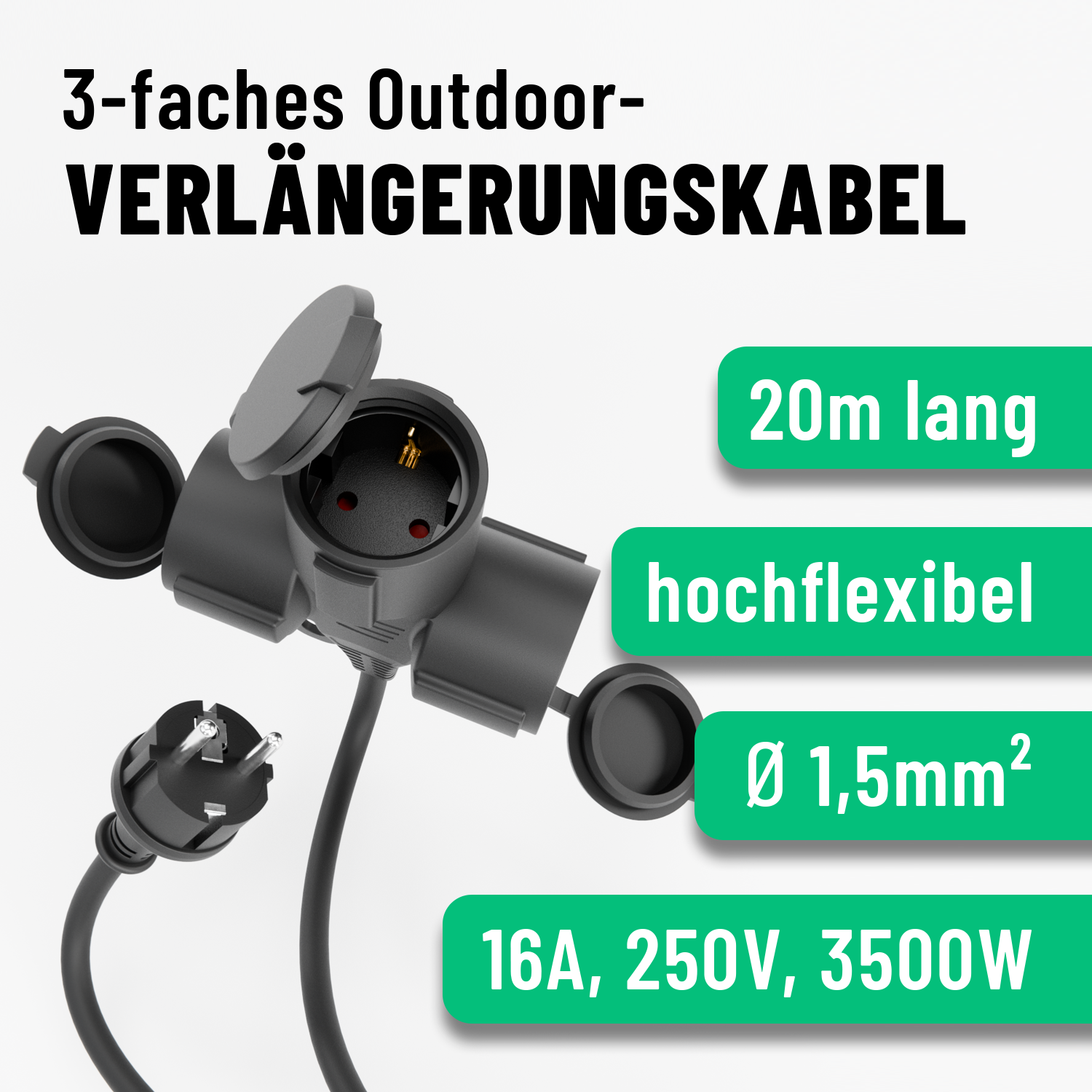 3fach Schuko Verlängerungskabel outdoor 20m