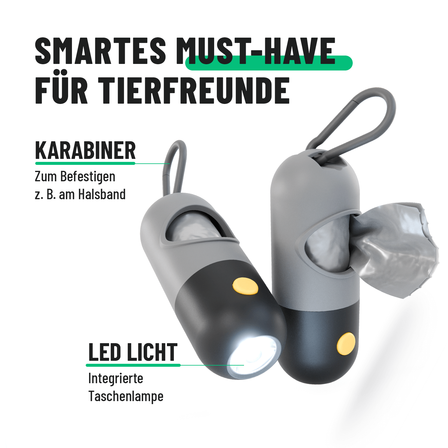 Hundekotbeutelspender mit Karabiner und LED Licht 201025-2