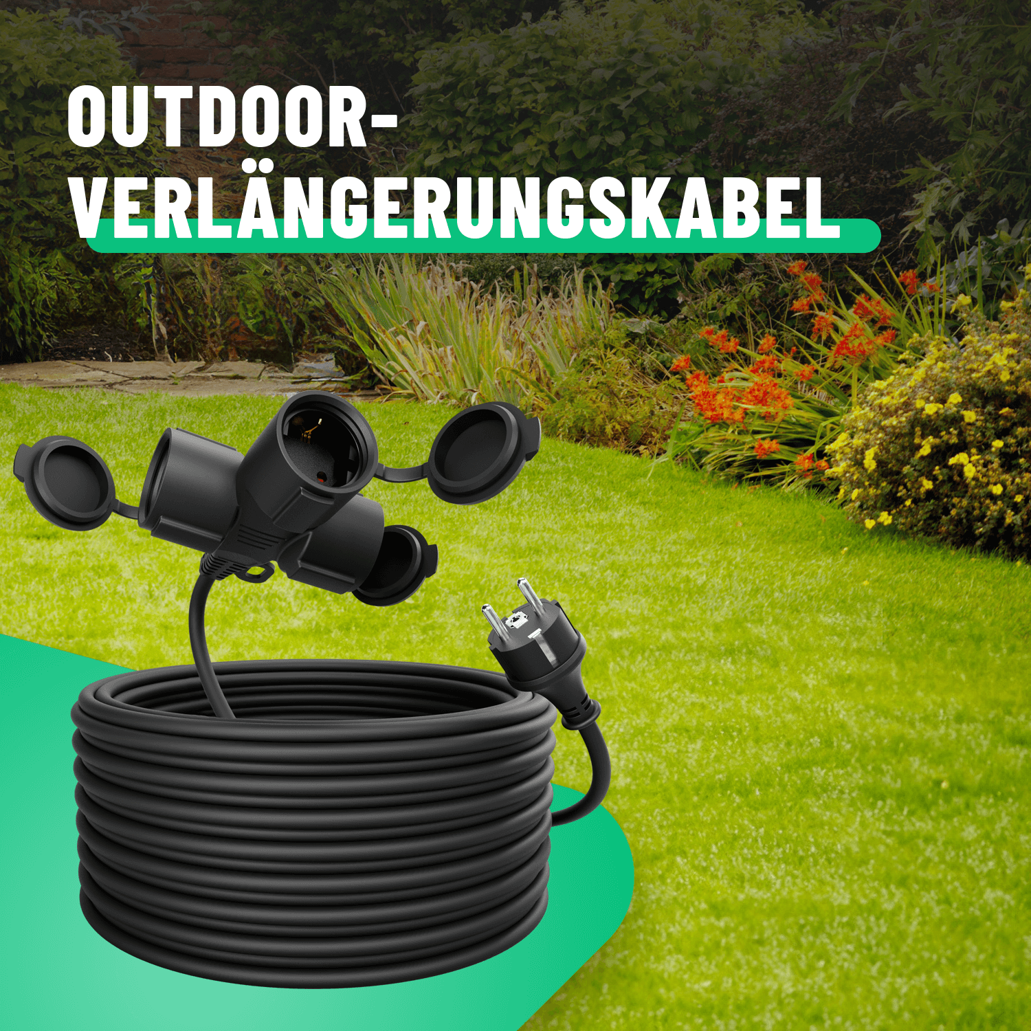 Mehrfachsteckdose aussen Outdoor Verlängerungskabel 20m für Garten und Terrasse 911005-1