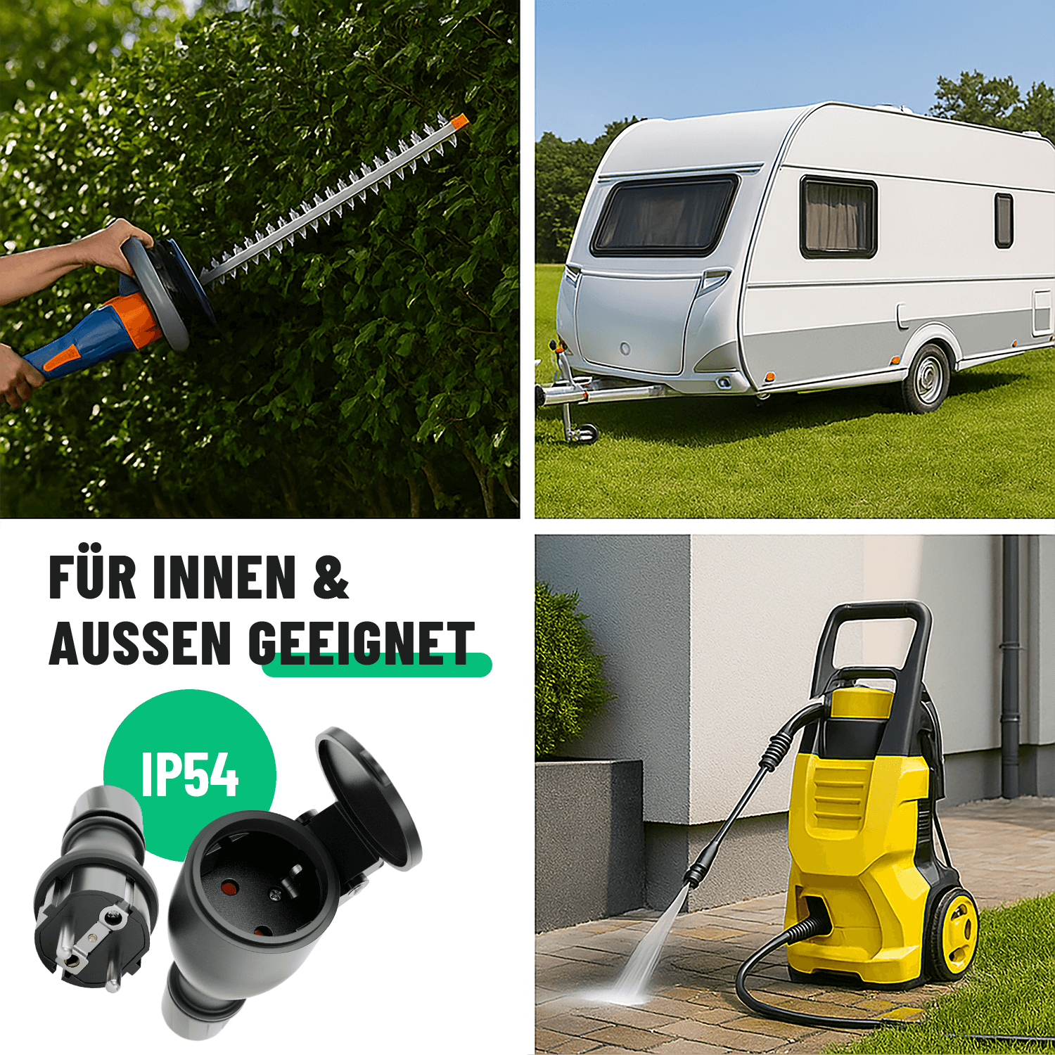 Schuko Kupplung und Stecker Knickschutz Zugentlastung innen und aussen IP54 501400_501401-3