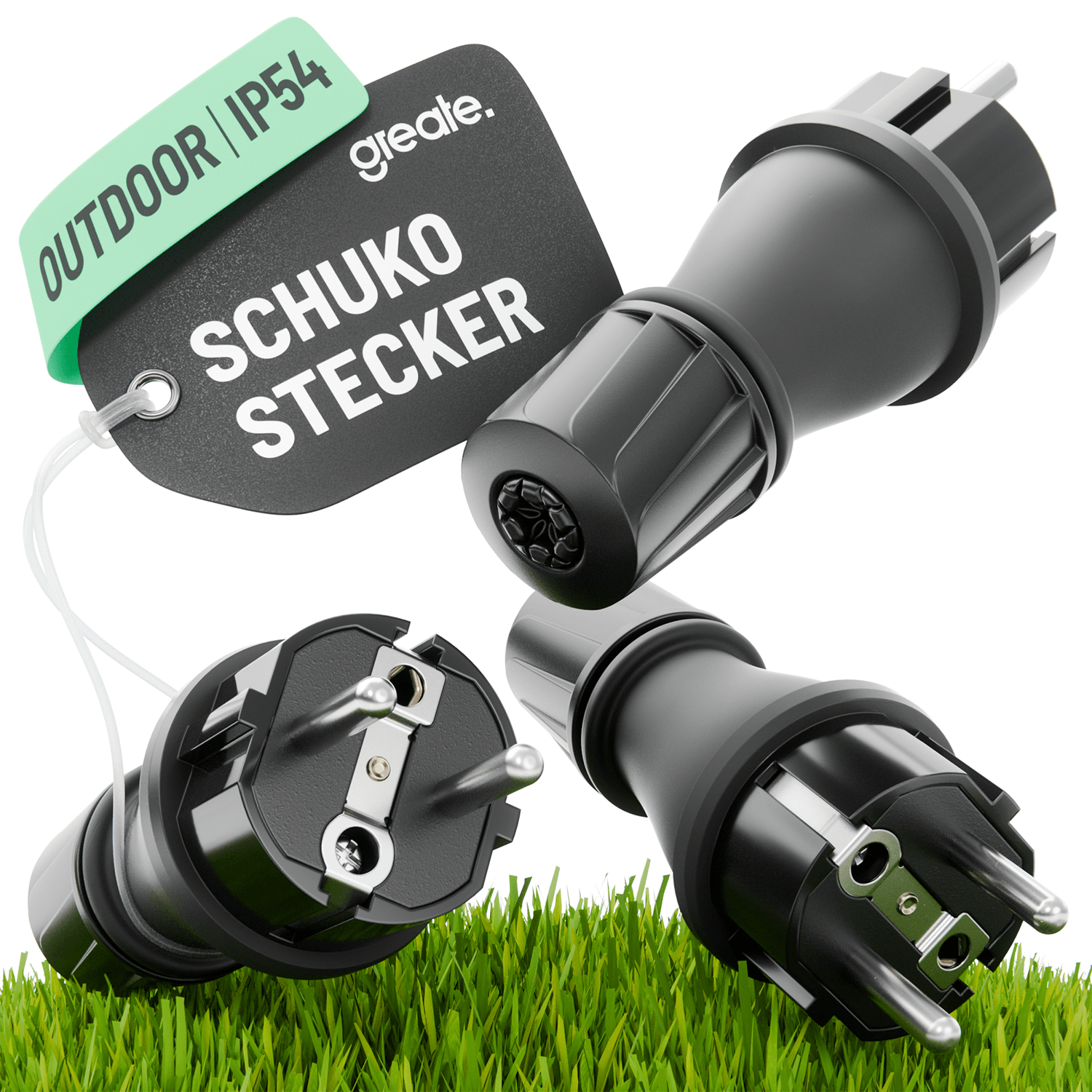 Schuko Stecker Aussenbereich Knickschutz Zugentlastung 230V schwarz IP54 3er Pack 501400 Hauptbild