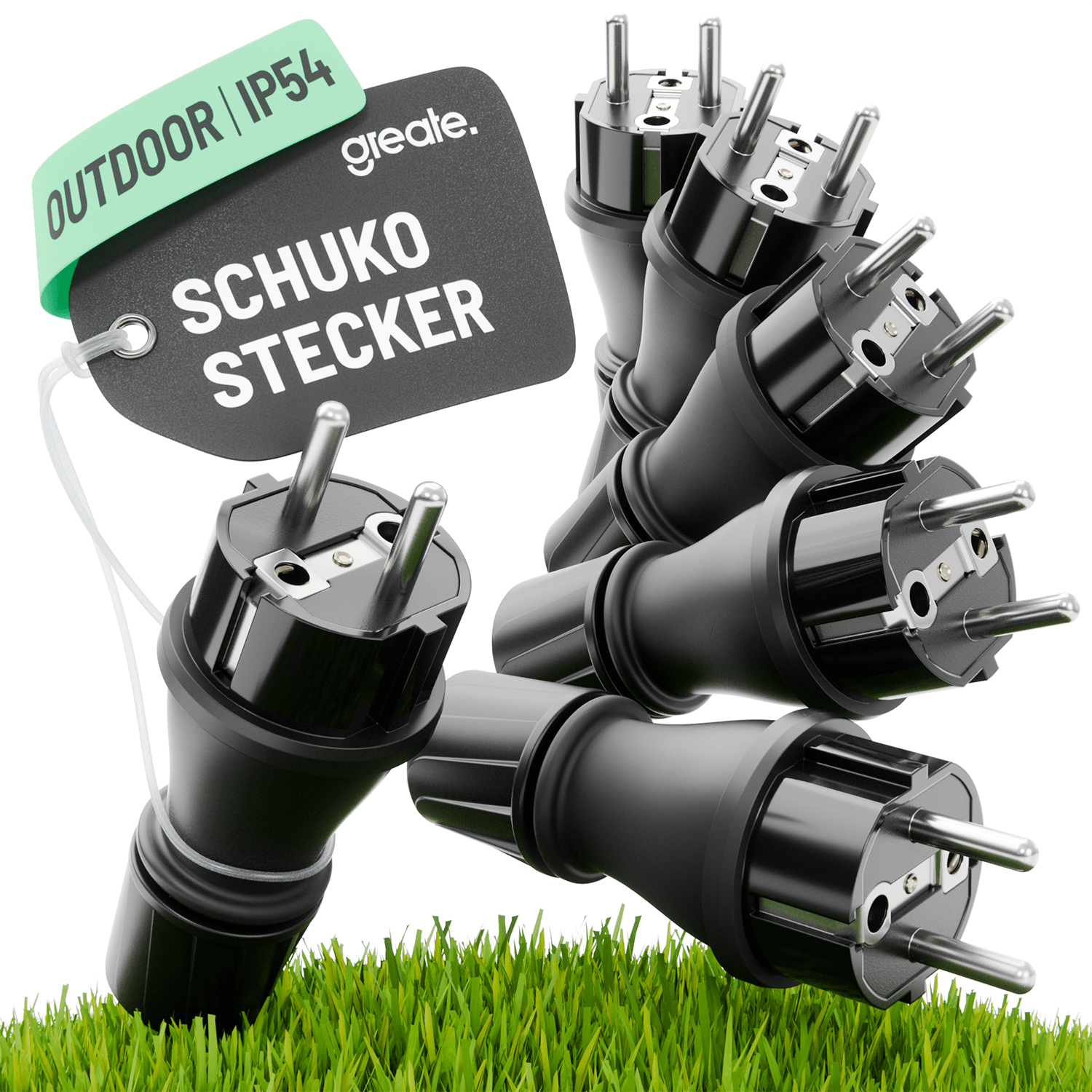 Schuko Stecker Aussenbereich Knickschutz Zugentlastung 230V schwarz IP54 501400 Hauptbild 6er Pack