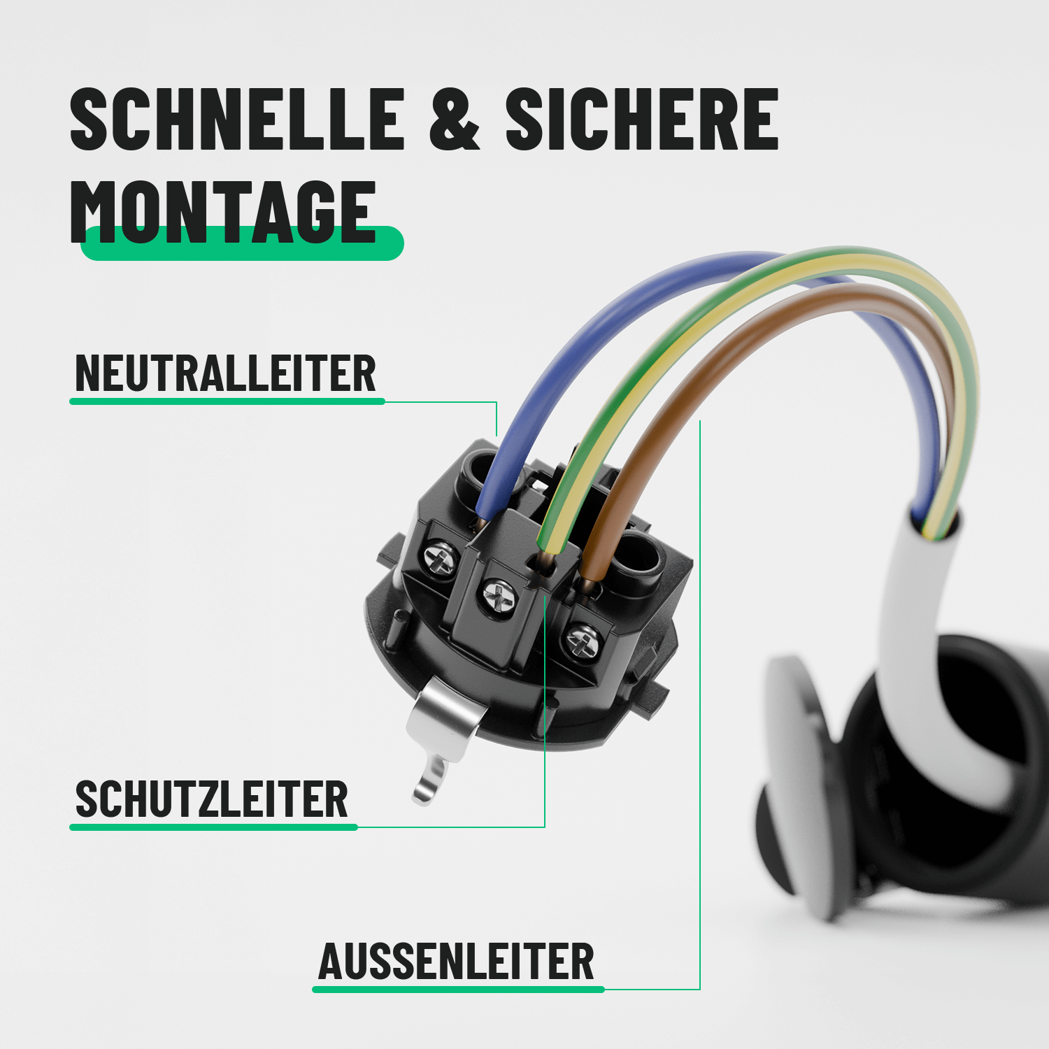 Schuko Stecker Montage Neutralleiter Schutzleiter Aussenleiter 501400_501401-5