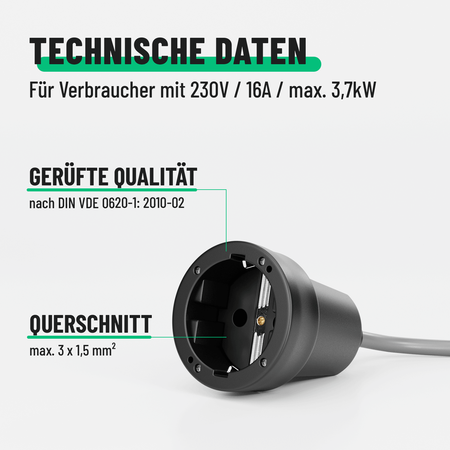 Schutzkontakt Kupplung Schuko Aussenbereich schwarz technische Daten IP44 503040-4