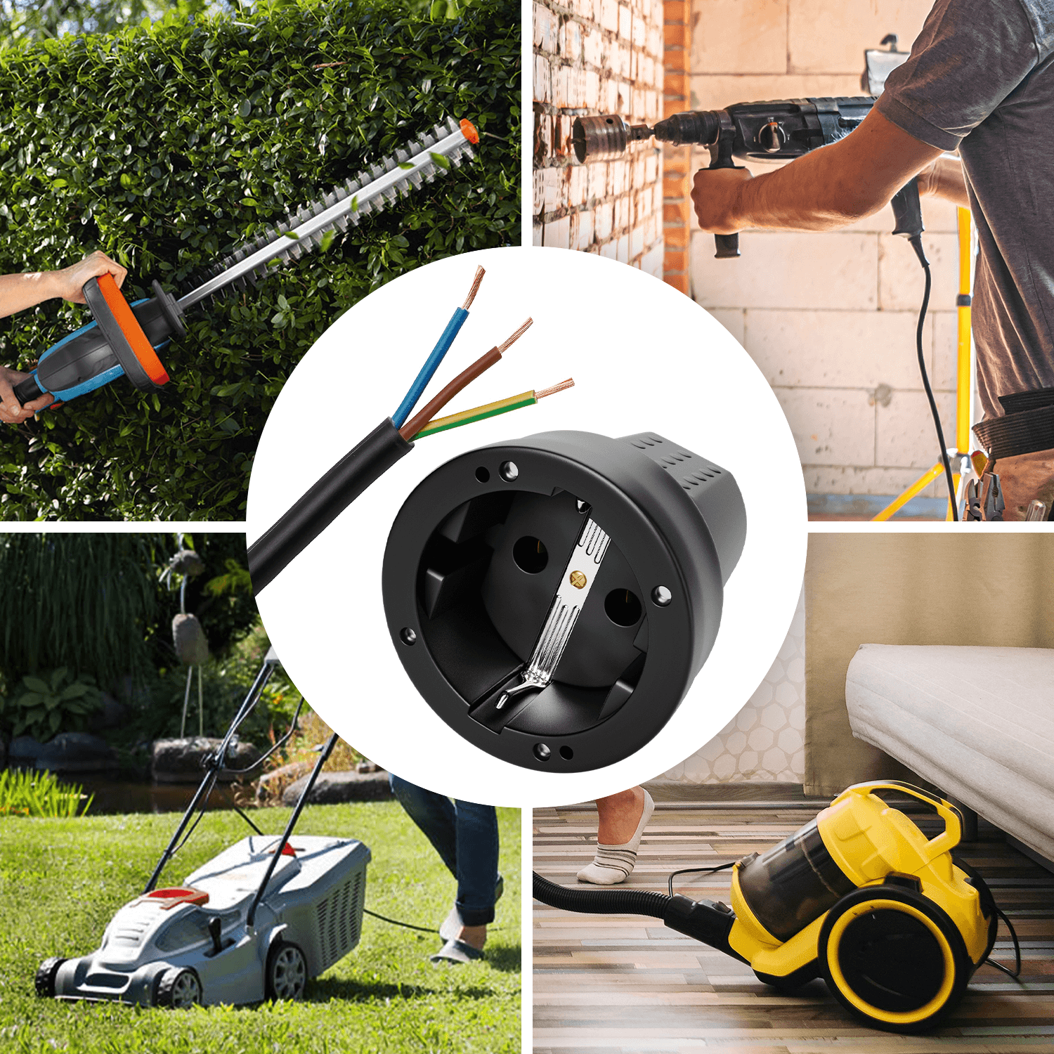Schutzkontakt Kupplung Zugentlastung Schuko Kabel schwarz Anwendungsbeispiele Garten Werkstatt 503040-1
