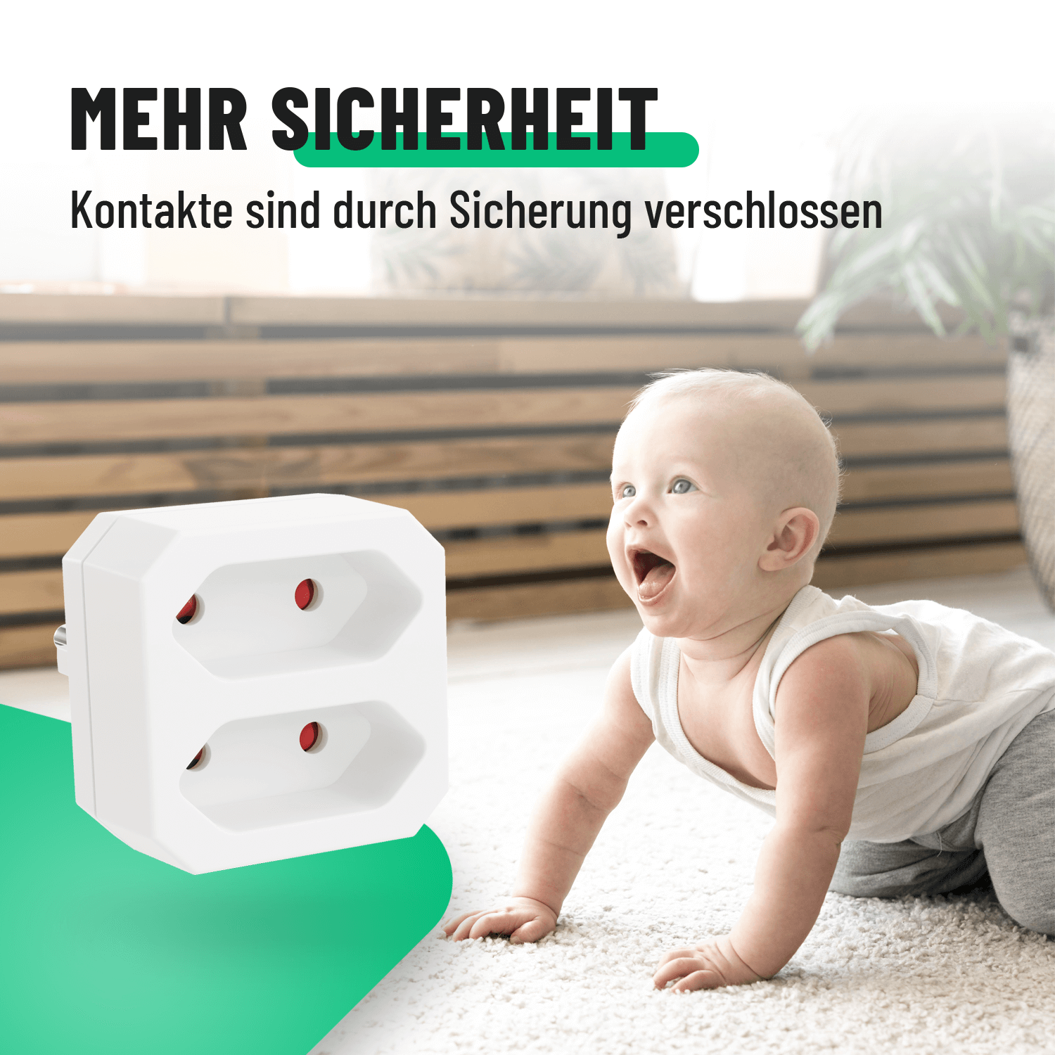 Zweifach Steckdosenadapter Doppelstecker Eurostecker mehr Sicherheit Kontakte mit Kinderschutz 504002-3
