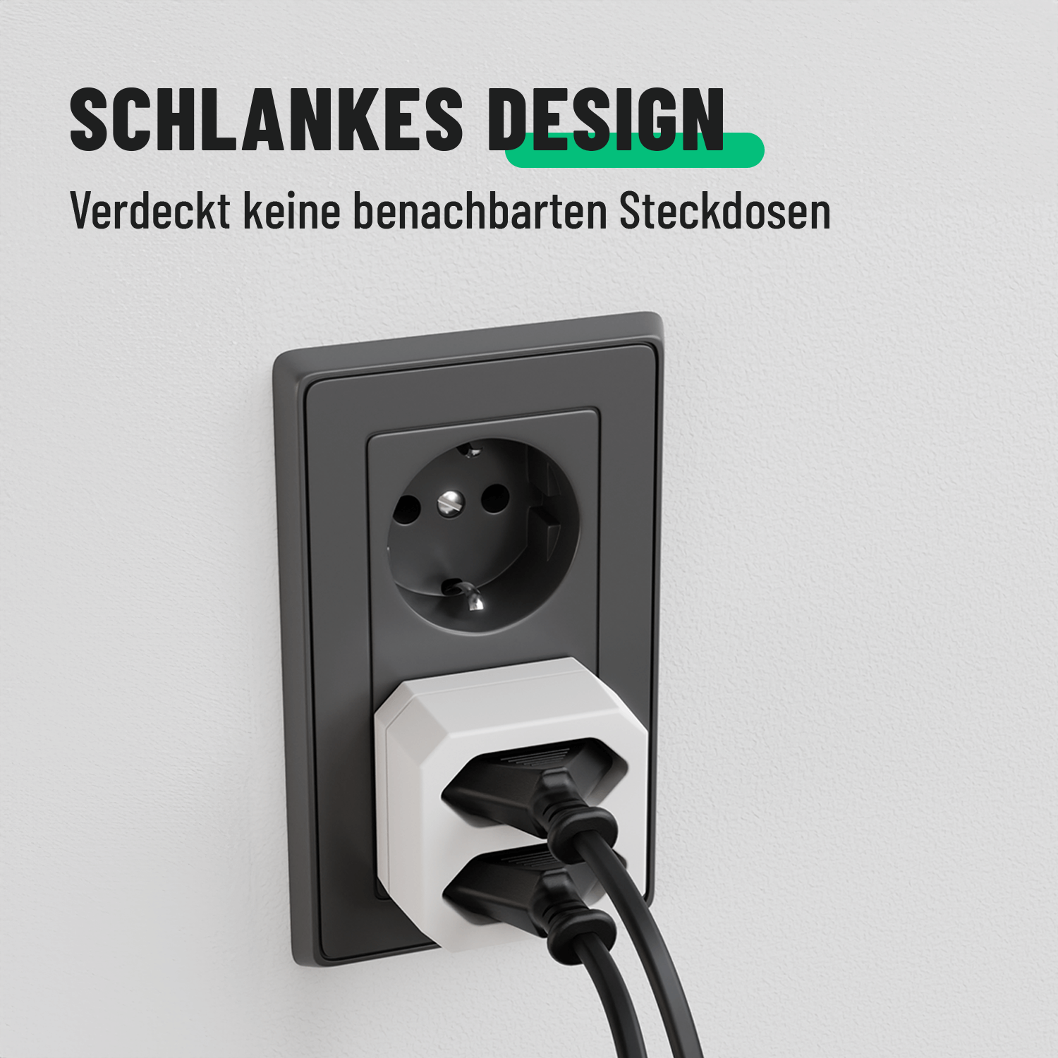 Zweifach Steckdosenadapter Doppelstecker Eurostecker schlankes Design verdeckt keine Steckdose 504002-1